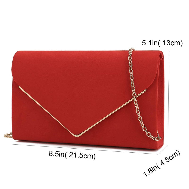CHARMING TAILOR Faux Suede Clutch Bag Elegant Metal Binding Evening Bag for Wedding/Prom/Black-tie Events (Red) - Image 3